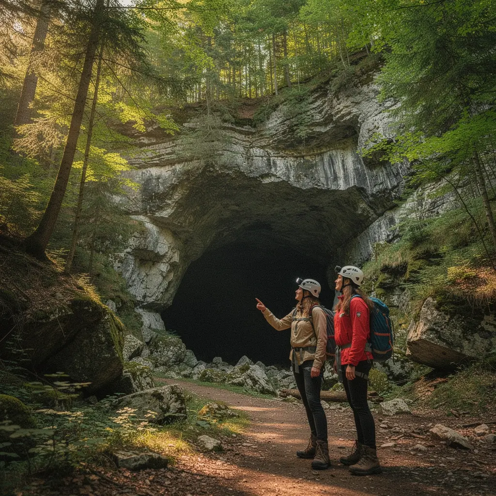 A close-up of glistening stalagmites rising from the cave floor, capturing the unique geological features found in the depths of Slovakia's caves.